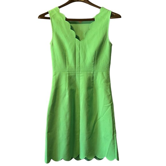 NWT J.Crew Women's Green Sleeveless Scalloped Sheath Dress - Size 0 Classic‎ - Picture 2 of 9